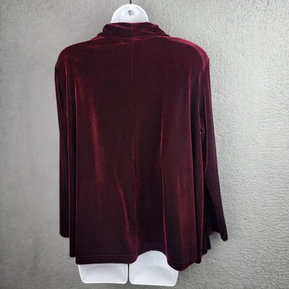 Coldwater Creek Velvet Textured Jacket Wine PM Open Front Luxe Layer